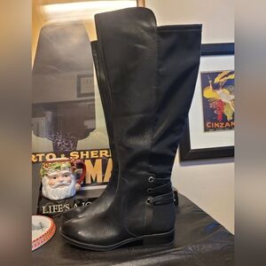 NWT Vince Camuto Black Leather Over the Knee Boots Wide Calf 9.5M